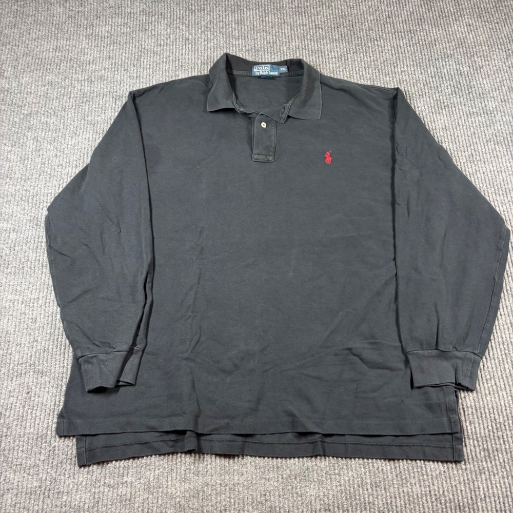 Polo Ralph Lauren Shirt Men's XXL Black Long Sleeve Pique Polo Red Pony Logo